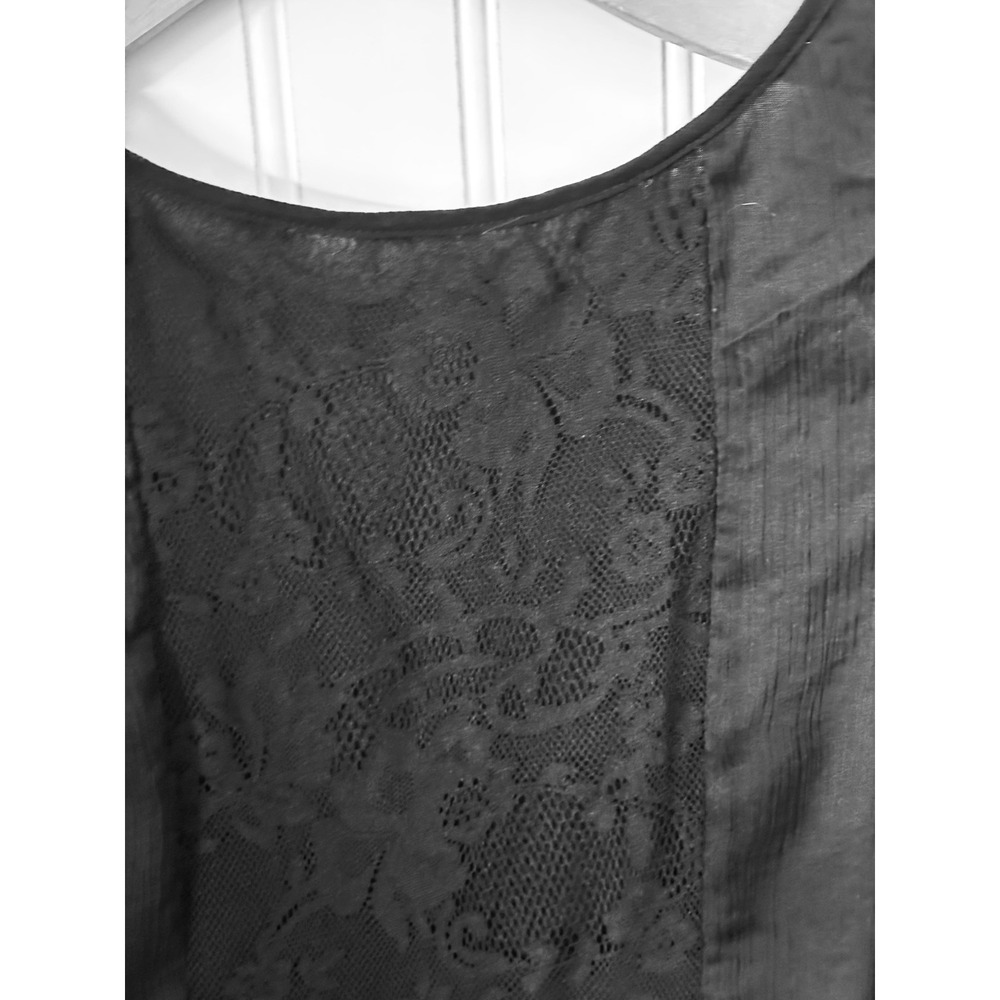Vtg Cupio Top Tank LG Black Shark Bite Hem Chiffon Lace Panel Black Insert *READ - Picture 9 of 16